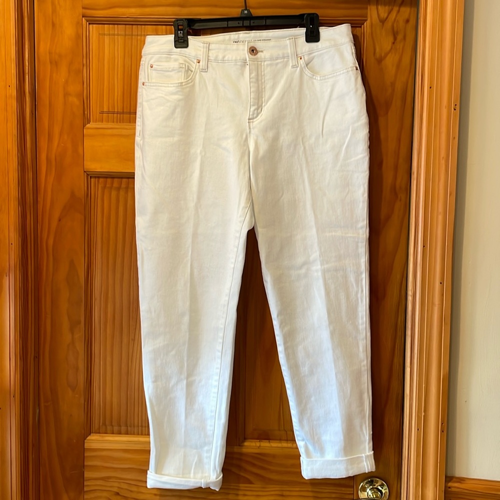 Inc White Denim Cuffed Jeans